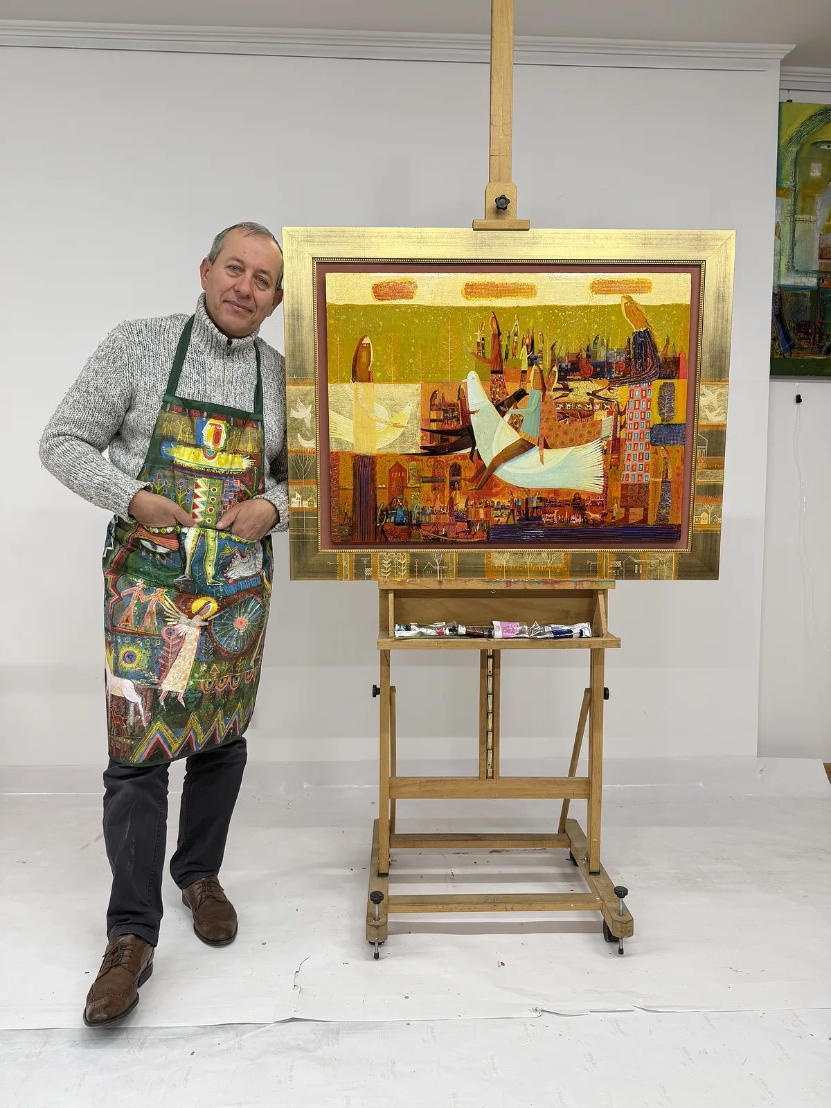 Obraz Jeździec na białym gołębiu autorstwa Roman Opaliński, rozmiar: 105x82, wykonany z olej/drewno, medium Malarstwo, z Miasteczko, cena: $4000 (≈ 179 204 грн) Zdjęcie 2 z 7.