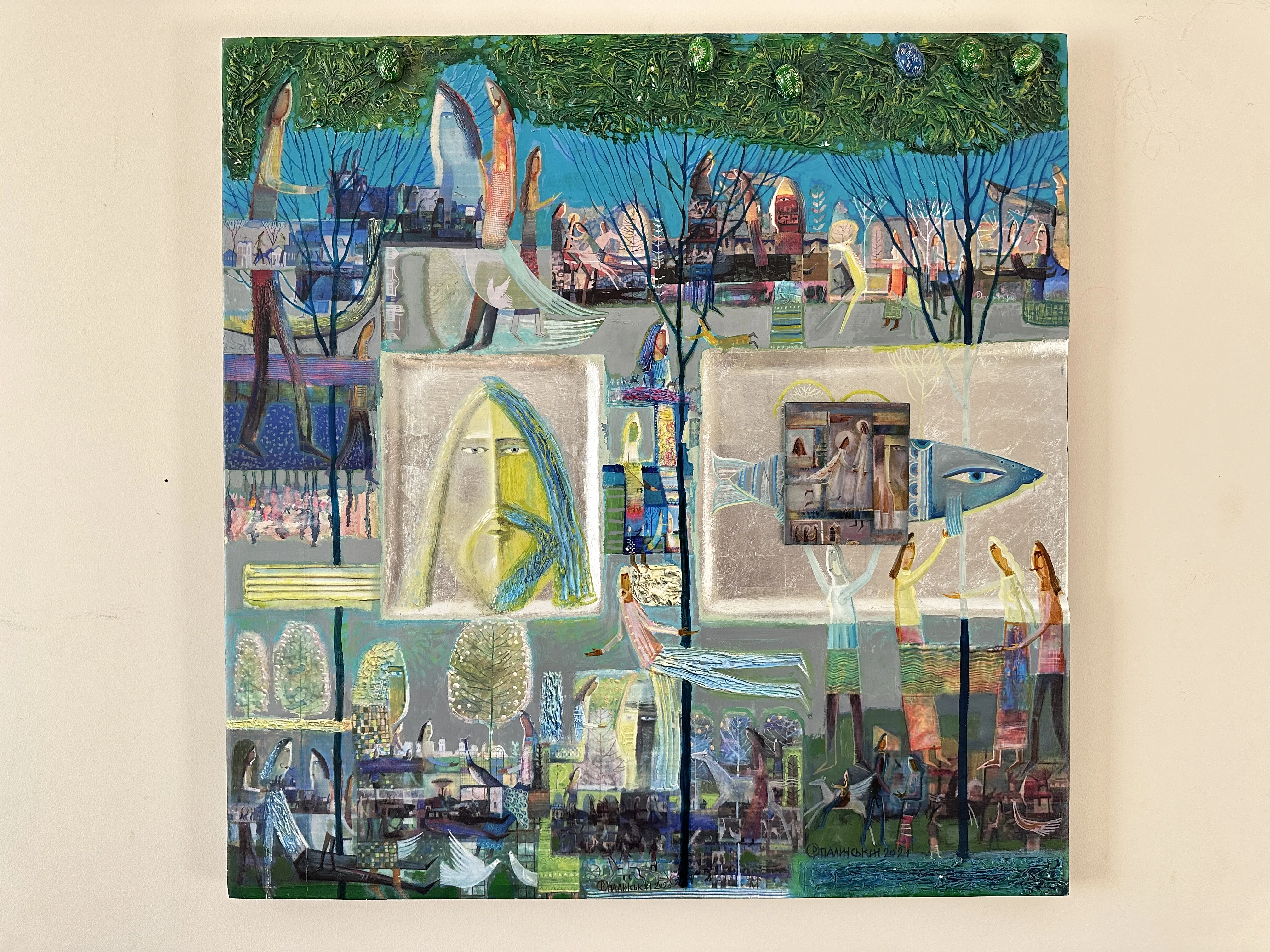 Obraz Tryptyk «Pieśń leśna» autorstwa Roman Opaliński, rozmiar: 273x93cm, wykonany z olej/drewno, medium Malarstwo, z Miasteczko, cena: $9000 (≈ 403 208 грн) Zdjęcie 5 z 8.